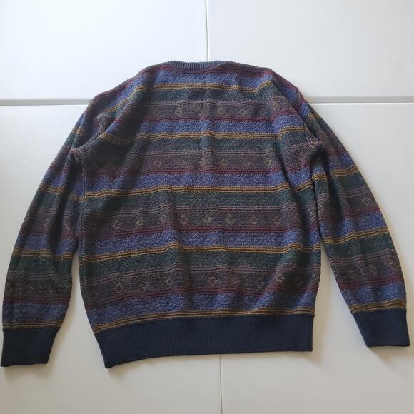 Jantzen Classics Sweater Mens Large Multi Color Stripe 3D Knit Acrylic Crewneck - Picture 2 of 6